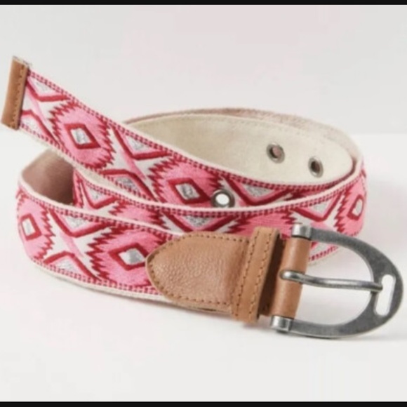 Free People Accessories - Free People Aztec Pink Print Woven Leather Accent Belt